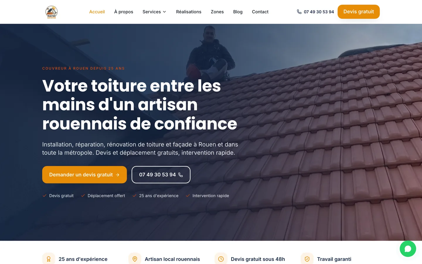 Site Mayer Couverture (Couvreur · Rouen) réalisé par Digitori